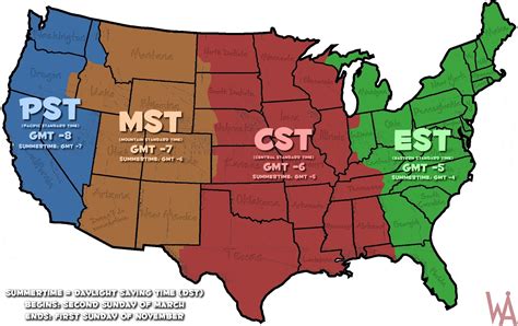 Time Zone Map Usa Printable With State Names