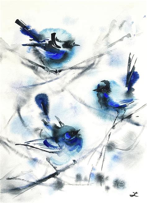 Blue Wrens Painting by Zaira Dzhaubaeva - Fine Art America