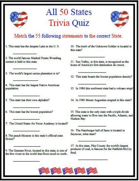 All 50 States Trivia - Etsy | Trivia questions and answers, Trivia ...