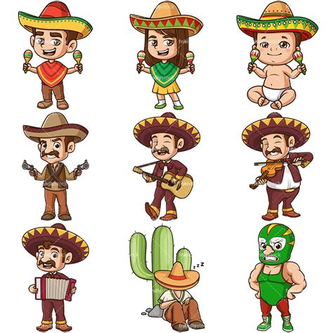 Cartoon Mexican Characters Clipart Vector Collection - FriendlyStock