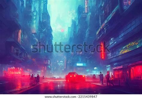 Cyberpunk Neon City Night Futuristic City Stock Illustration 2215439847 ...