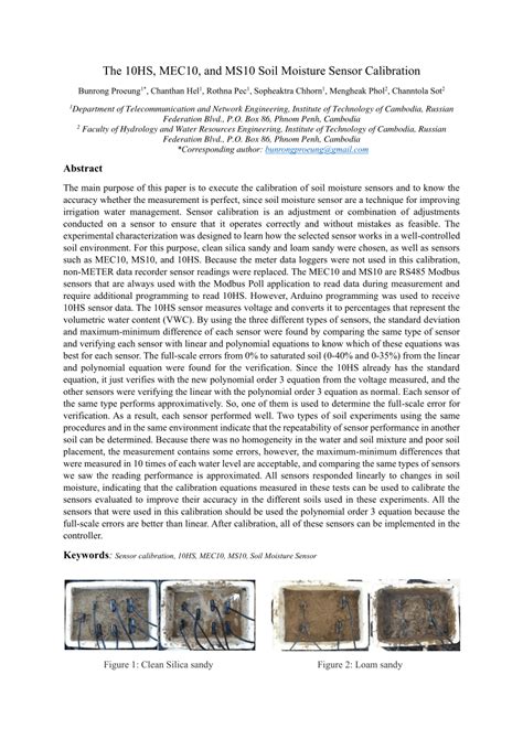 (PDF) The 10HS, MEC10, and MS10 Soil Moisture Sensor Calibration