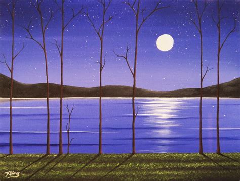 Bing Art by Rachel Bingaman: Night Landscape Painting, Starry Sky Moon ...