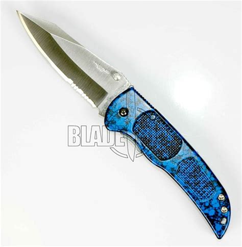 Hunter, Dual Action Automatic Knife, Blue Handle, Hidden Release, Part ...