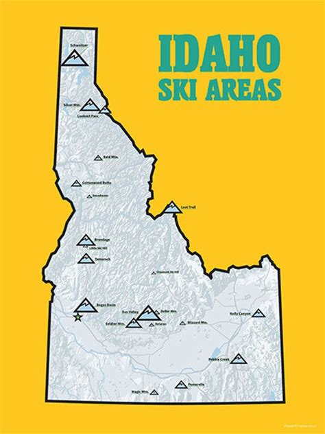 Idaho Ski Resorts Map 18x24 Poster 408