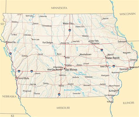 Iowa State Map With Cities - Large World Map