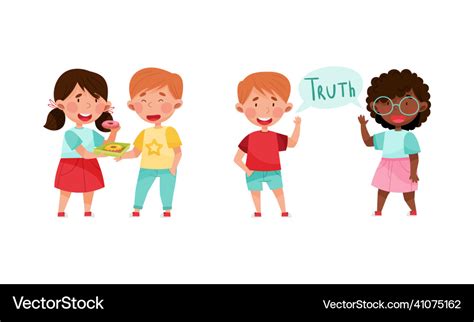 Kind honest and fair children set cartoon Vector Image