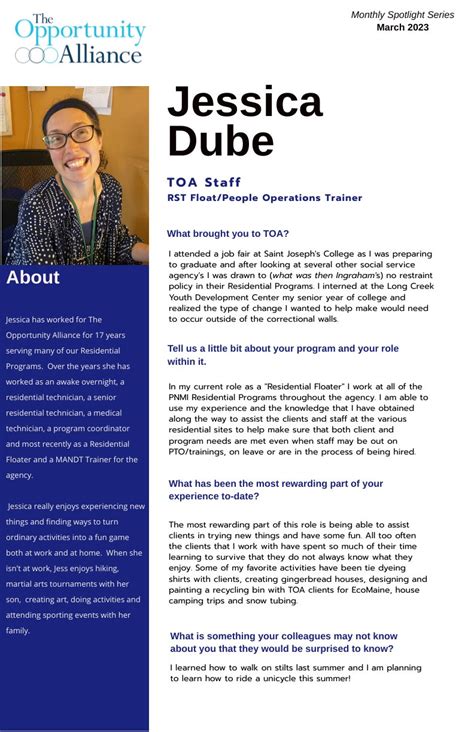 March Spotlight: Jessica Dube — The Opportunity Alliance