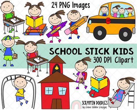 School Stick Kids Clip Art - School Children - Elementary School Stude ...