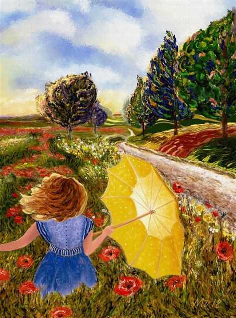 young girl with yellow umbrella in field painting – Illuminart Designs