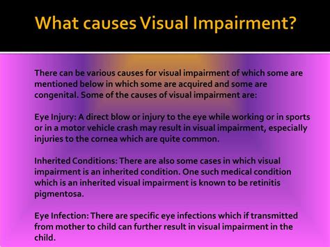 PPT - Visual Impairment: Causes, Symptoms, Daignosis, Prevention and ...