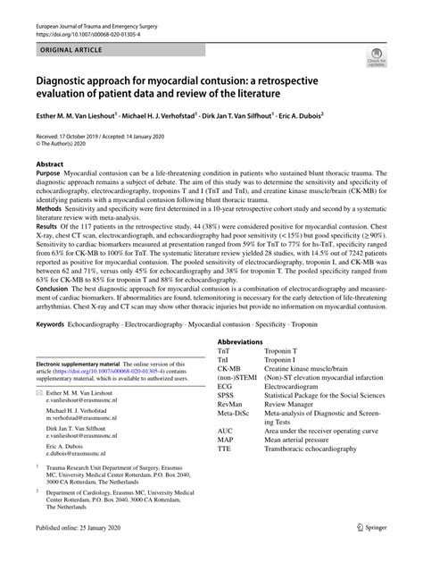 (PDF) Diagnostic approach for myocardial contusion: a retrospective ...