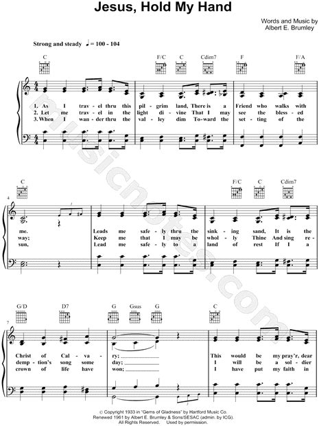 Albert E. Brumley "Jesus, Hold My Hand" Sheet Music in C Major ...