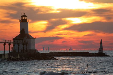 Michigan city, Indiana. Washington park beach lighthouse. With Chicago ...