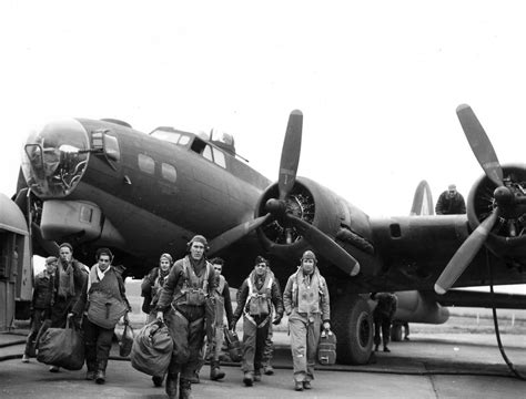 381st Bomb Group Boeing B-17G Flying Fortress crew returns from ...