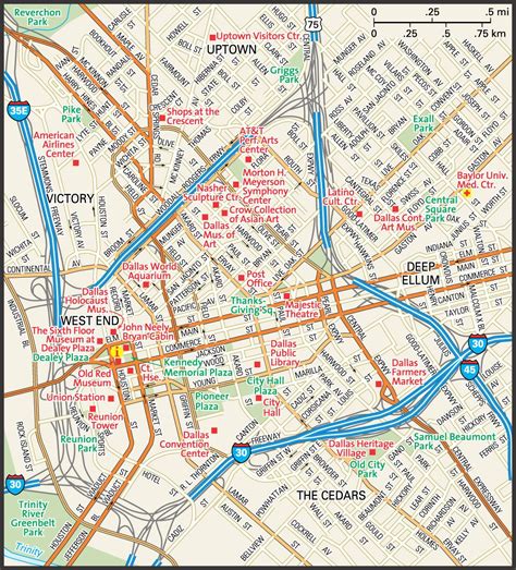 Dallas street map - Mapa del centro de la ciudad calles de Dallas ...