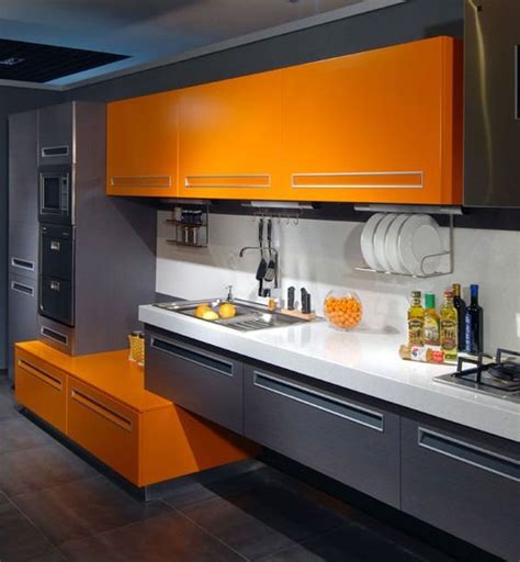 Orange Kitchen With Dark Cabinet