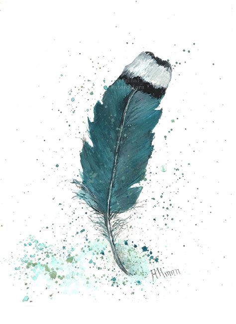 Original Watercolor Feather Study, Turquoise Feather, Original ...