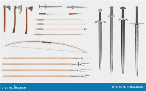 Viking Weapons And Armors Set. Viking Warrior Equipment. Cartoon Vector ...