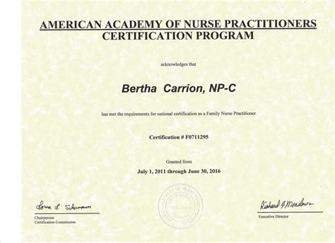 AANP Family Nurse Practitioner Certification - Bertha Carrion NP