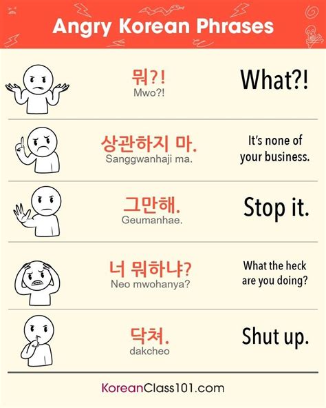 Being Angry in Korean. Easy Korean Words, Korean Words Learning, Korean ...