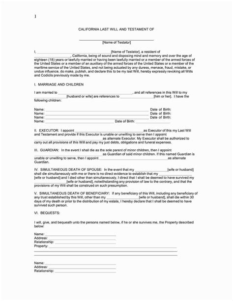 Free California (CA) Last Will and Testament Template | Fillable Forms