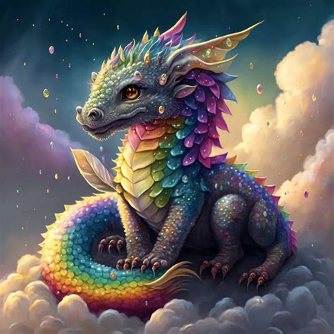 a colorful dragon sitting on top of a cloud