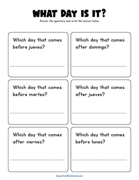 SPANISH Days of the Week Worksheets - Superstar Worksheets