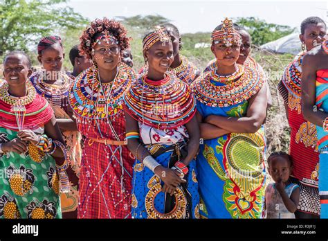 Africa, Kenya, Samburu National Reserve. Tribal women in traditional ...