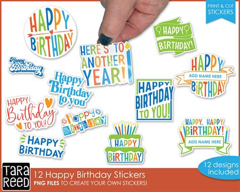 Printable Birthday Stickers Print and Cut Stickers With - Etsy