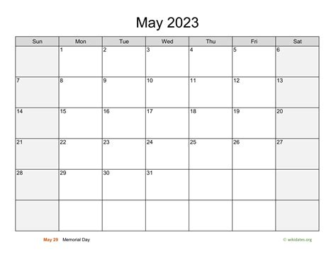 May 2023 Calendar with Weekend Shaded | WikiDates.org