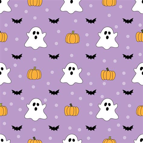 Halloween seamless pattern with pumpkin, ghost and bat in purple ...