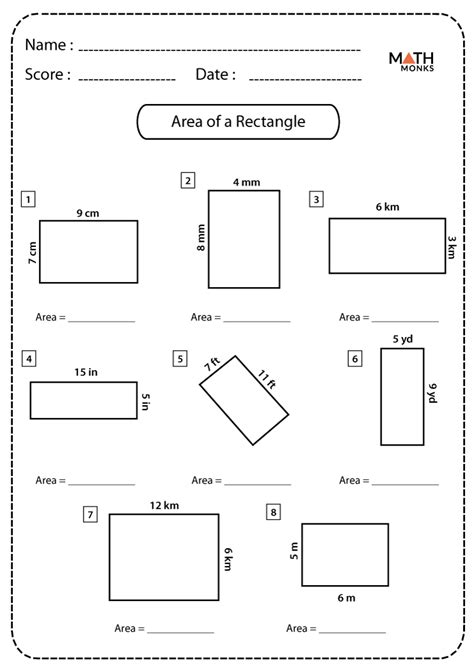 Area of a Rectangle Worksheets - Math Monks