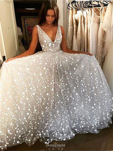 Stunning V-neck Tulle Starry Night Long Prom Wedding Dress OP638 ...