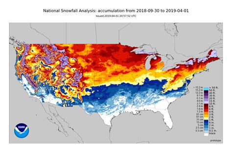 Map : Total snowfall accumulation in contiguous United States from ...