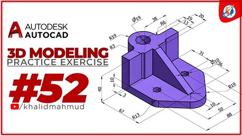 AutoCAD 3D Practice Exercise 52 | Mechanical Exercise 52 | Autocad 3D ...