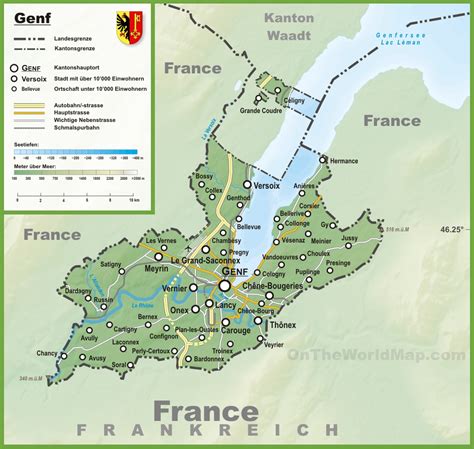 Canton of Geneva map with cities and towns