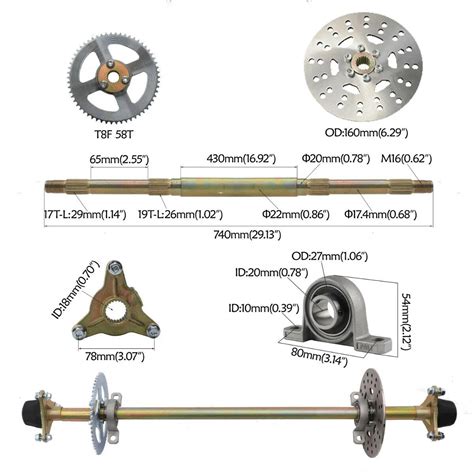 Go Kart Rear Axle Kit Brake Master Cylinder Disc Rotor Hub Drift Trike ...