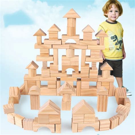 Wood Series Building Blocks 100 PCS Pine Wood Child Pile Up Toys Wood ...