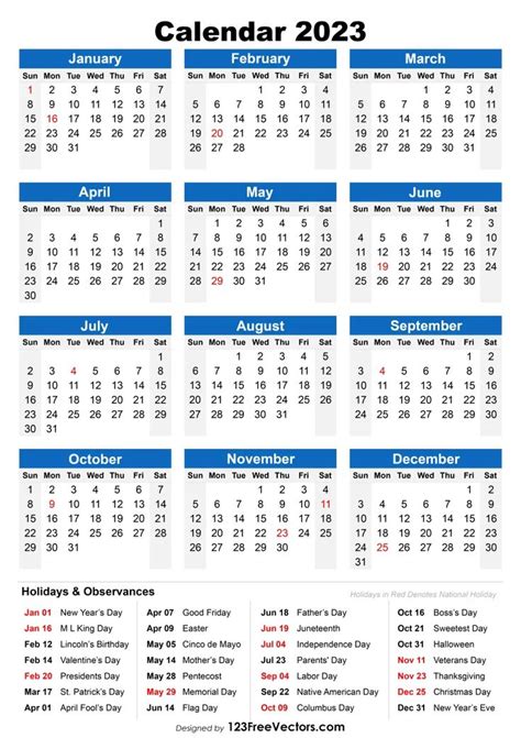 Free 2023 Holiday Calendar in 2022 | Holiday calendar, Calendar ...