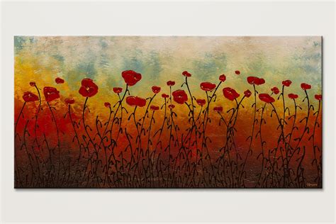 Red Flowers Abstract Art Paintings - Red Flower Field Modern Canvas ...