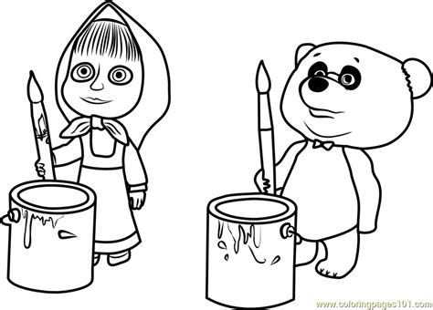 Masha and Panda Coloring Page for Kids - Free Masha and the Bear ...