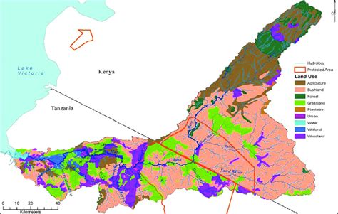 1. A map of the Mara river basin showing different land-use types, the ...