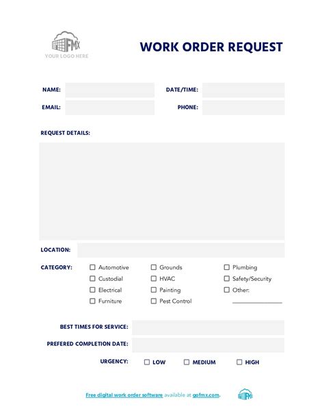 Maintenance Work Order Form [Free Printable Template] - FMX