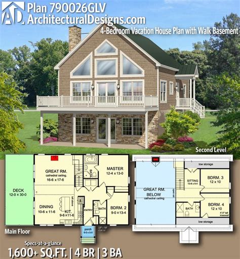 Plan 790026GLV: 4-Bedroom Lake House Plan with Walk Basement | Cottage ...