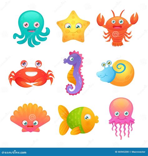 Cute sea animals stock vector. Image of isolated, emblem - 46945200