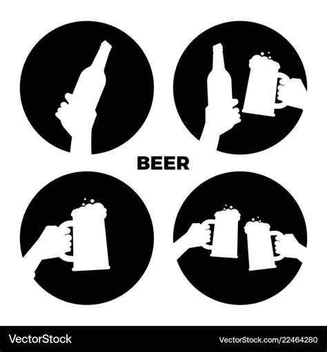 Beer icons set black and white Royalty Free Vector Image