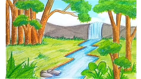 How To Draw Nature Scenery Of Waterfall : Try to draw this beautiful ...