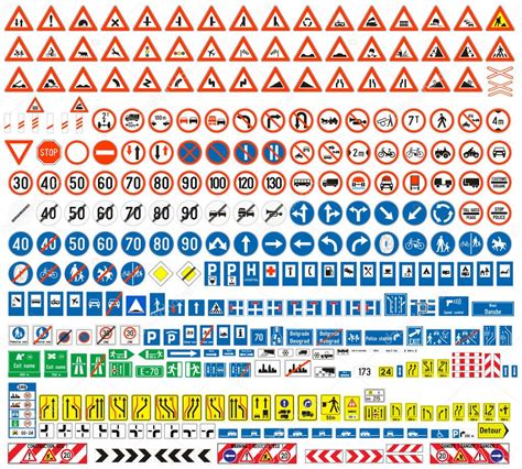 European traffic signs collection. Signs of danger. Mandatory signs ...