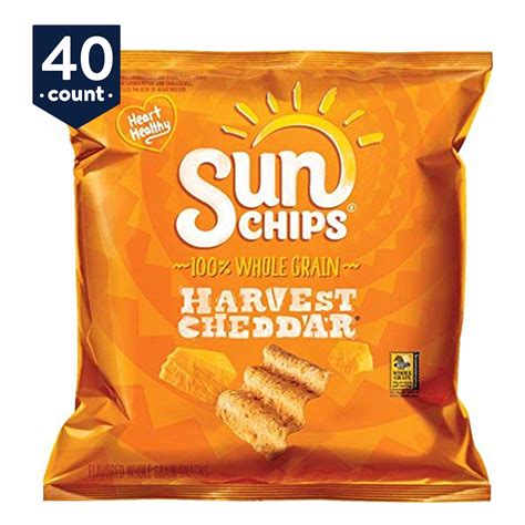 Sunchips Harvest Cheddar Flavored Whole Grain Snacks, 1 oz Bags, 40 ...